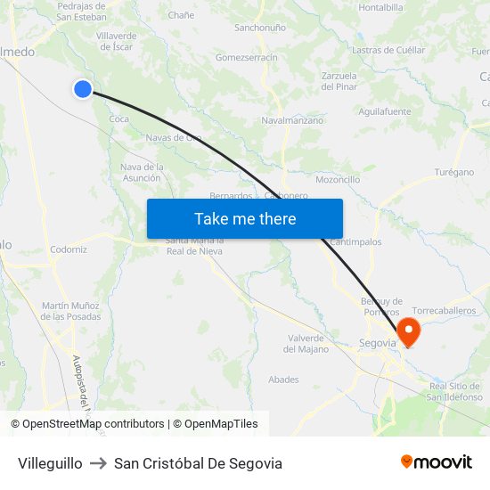 Villeguillo to San Cristóbal De Segovia map