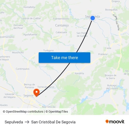 Sepulveda to San Cristóbal De Segovia map