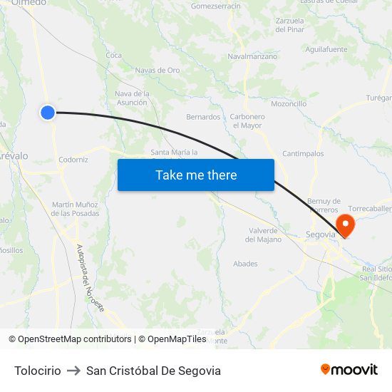 Tolocirio to San Cristóbal De Segovia map