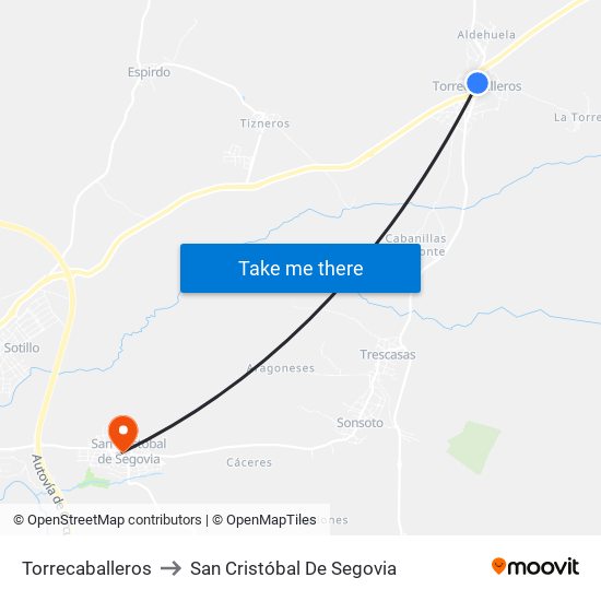 Torrecaballeros to San Cristóbal De Segovia map