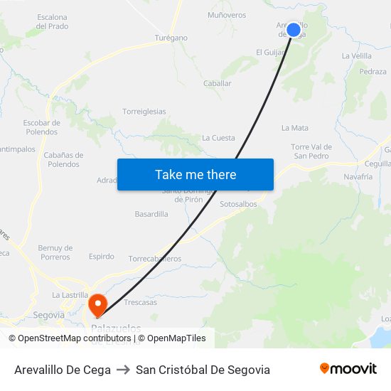 Arevalillo De Cega to San Cristóbal De Segovia map