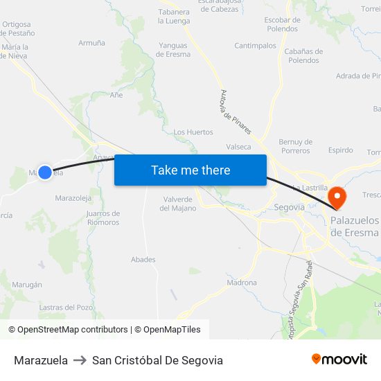 Marazuela to San Cristóbal De Segovia map