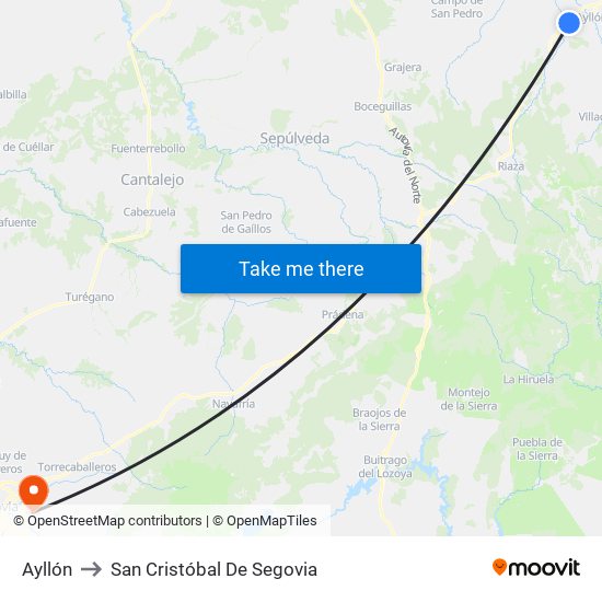 Ayllón to San Cristóbal De Segovia map