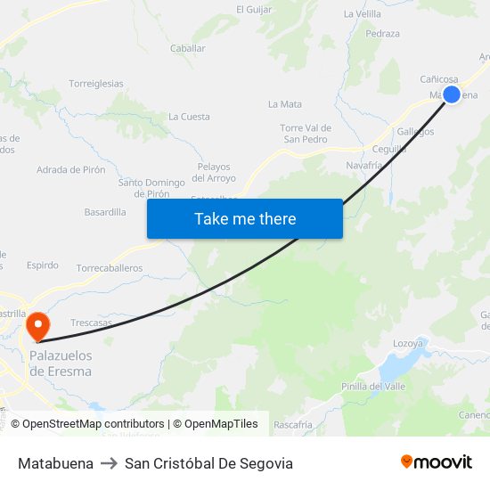 Matabuena to San Cristóbal De Segovia map