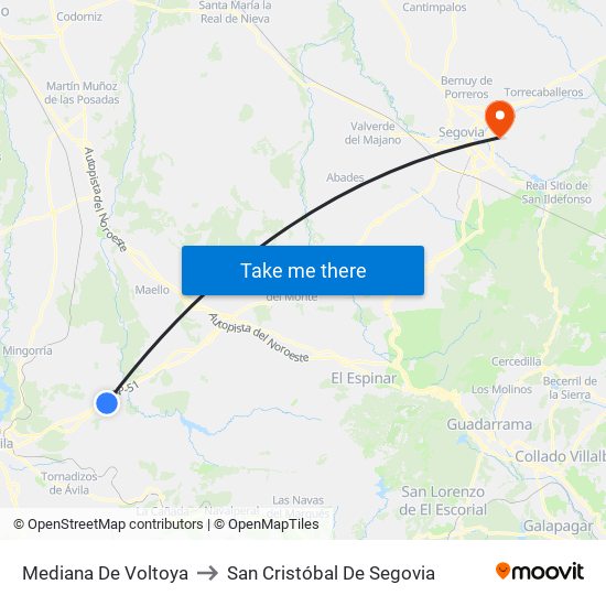 Mediana De Voltoya to San Cristóbal De Segovia map