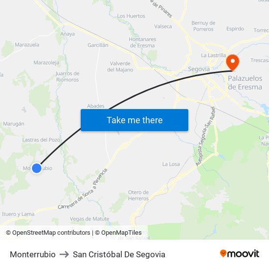 Monterrubio to San Cristóbal De Segovia map