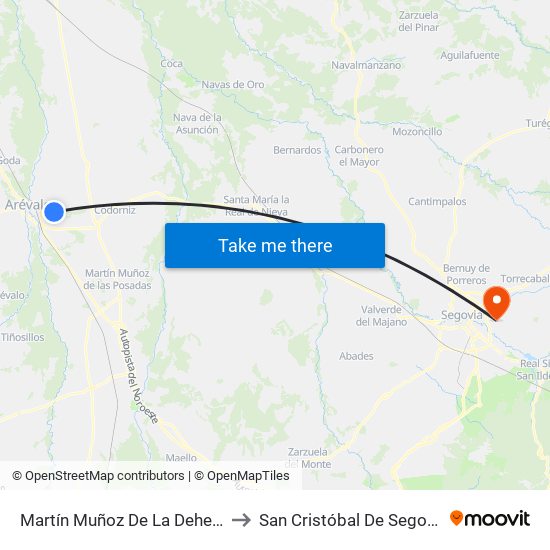 Martín Muñoz De La Dehesa to San Cristóbal De Segovia map