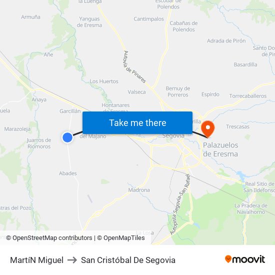 Martí­N Miguel to San Cristóbal De Segovia map