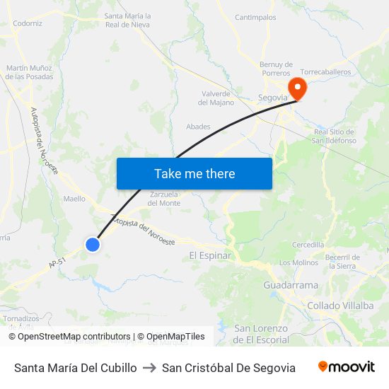 Santa María Del Cubillo to San Cristóbal De Segovia map