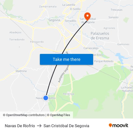 Navas De Riofrío to San Cristóbal De Segovia map