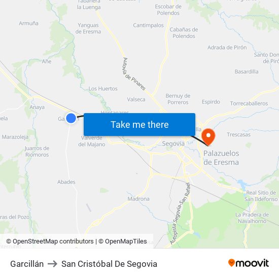 Garcillán to San Cristóbal De Segovia map