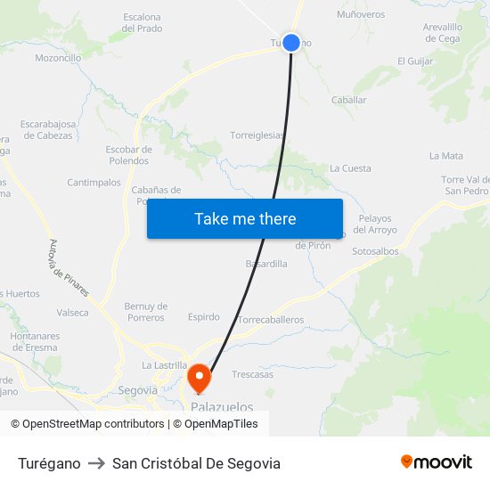 Turégano to San Cristóbal De Segovia map