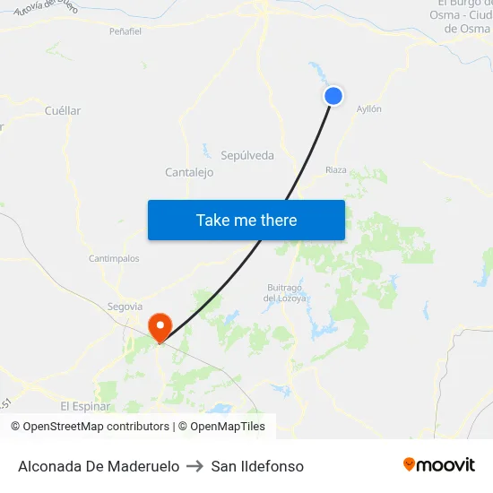 Alconada De Maderuelo to San Ildefonso map