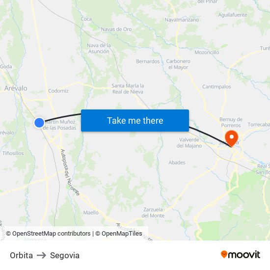 Orbita to Segovia map