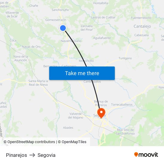 Pinarejos to Segovia map