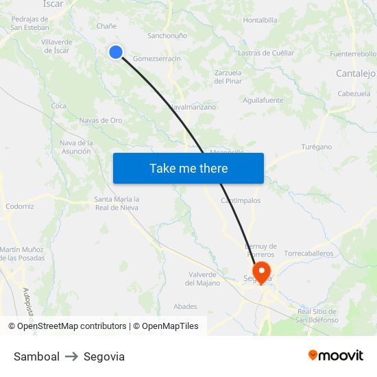 Samboal to Segovia map