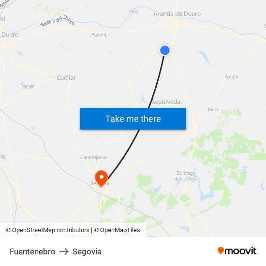 Fuentenebro to Segovia map