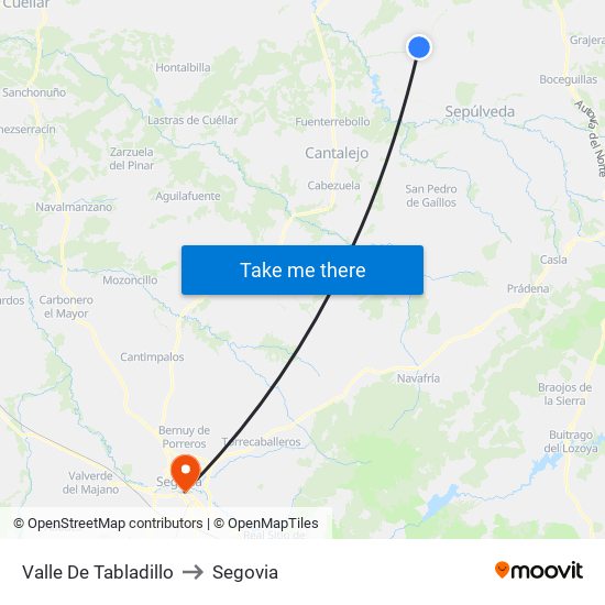 Valle De Tabladillo to Segovia map