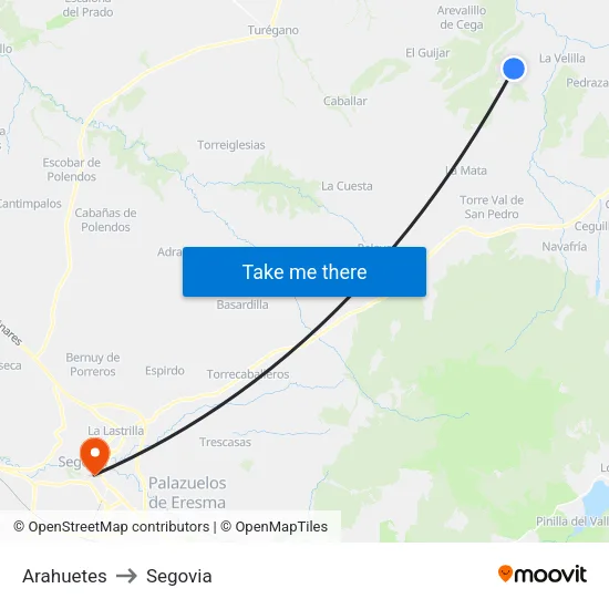 Arahuetes to Segovia map