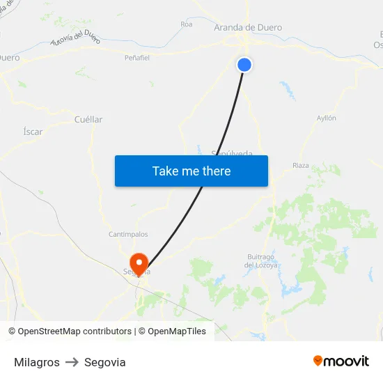 Milagros to Segovia map