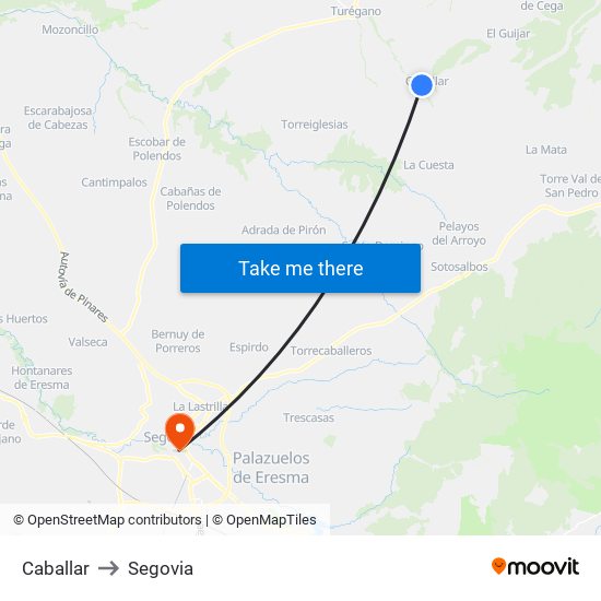 Caballar to Segovia map