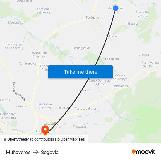 Muñoveros to Segovia map