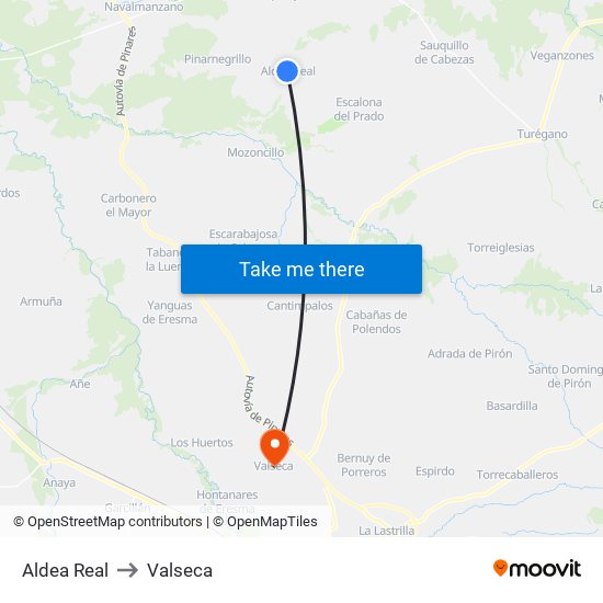 Aldea Real to Valseca map
