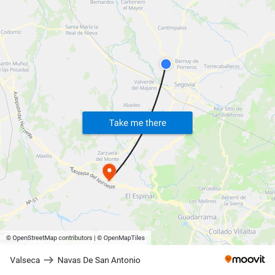 Valseca to Navas De San Antonio map