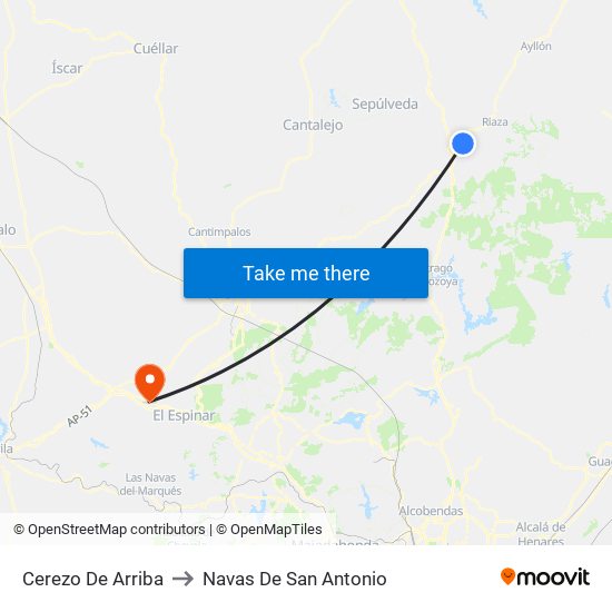 Cerezo De Arriba to Navas De San Antonio map