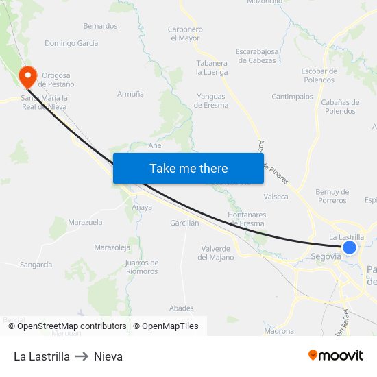 La Lastrilla to Nieva map