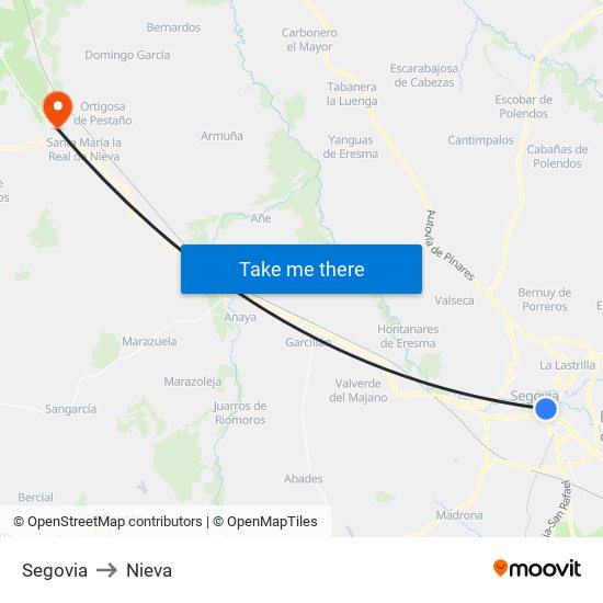 Segovia to Nieva map