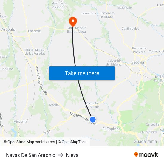 Navas De San Antonio to Nieva map