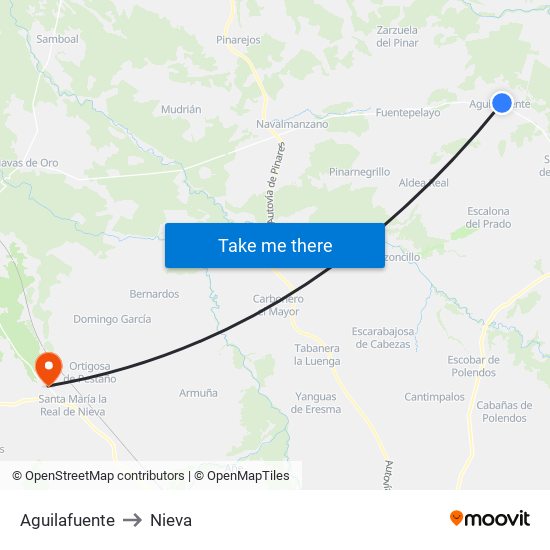 Aguilafuente to Nieva map