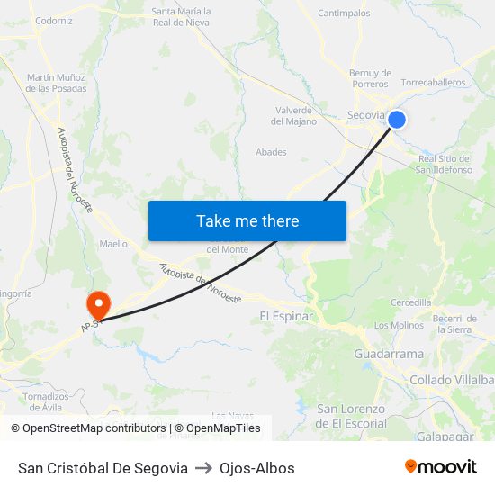 San Cristóbal De Segovia to Ojos-Albos map