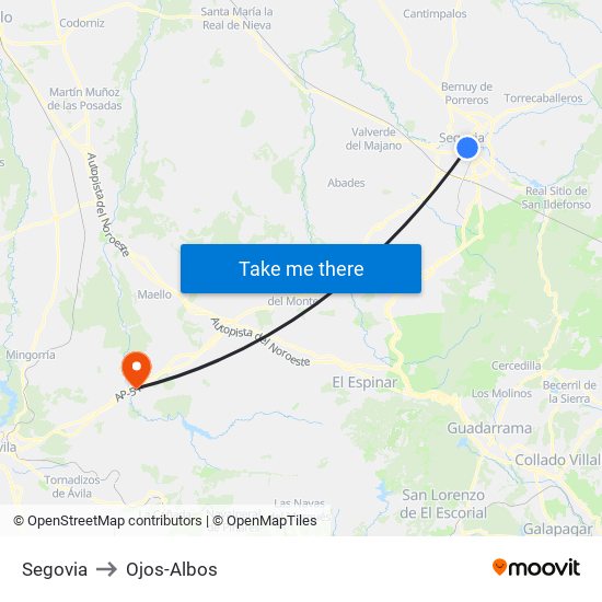 Segovia to Ojos-Albos map