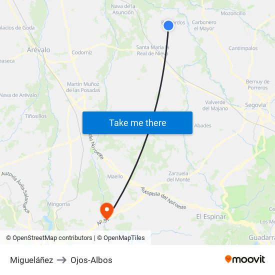 Migueláñez to Ojos-Albos map