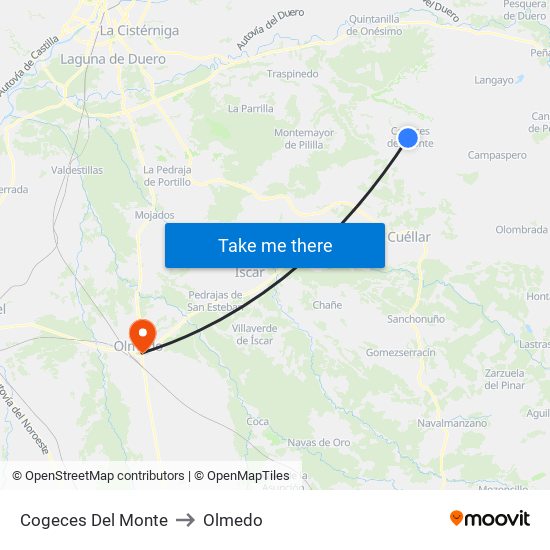 Cogeces Del Monte to Olmedo map