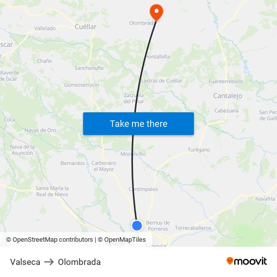 Valseca to Olombrada map