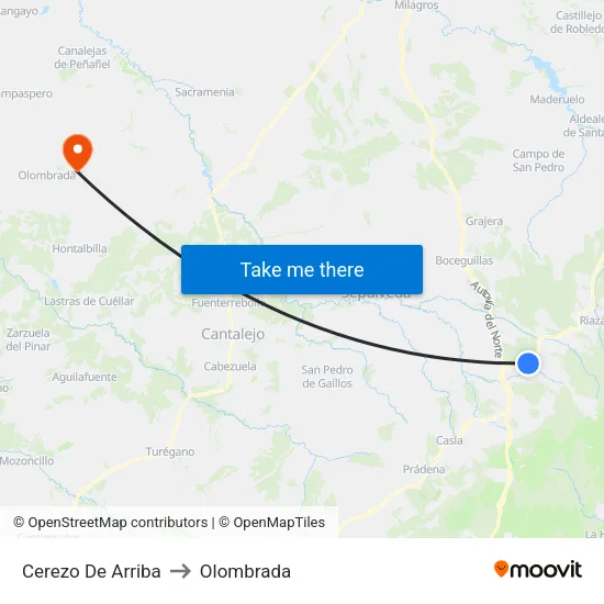 Cerezo De Arriba to Olombrada map