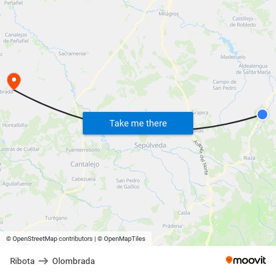 Ribota to Olombrada map
