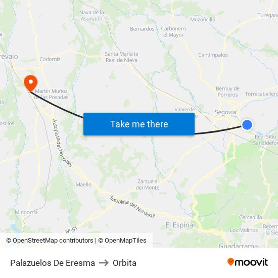 Palazuelos De Eresma to Orbita map