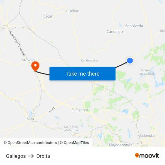 Gallegos to Orbita map