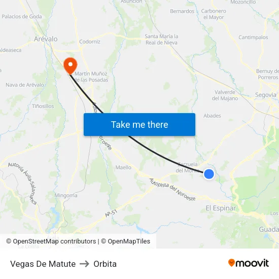Vegas De Matute to Orbita map