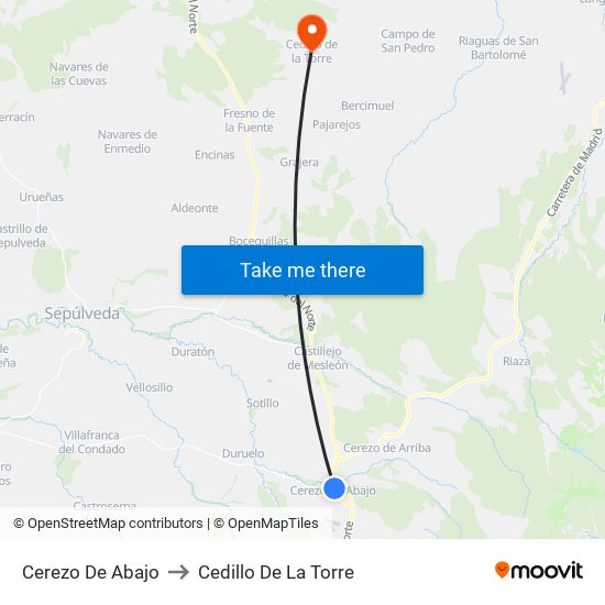 Cerezo De Abajo to Cedillo De La Torre map