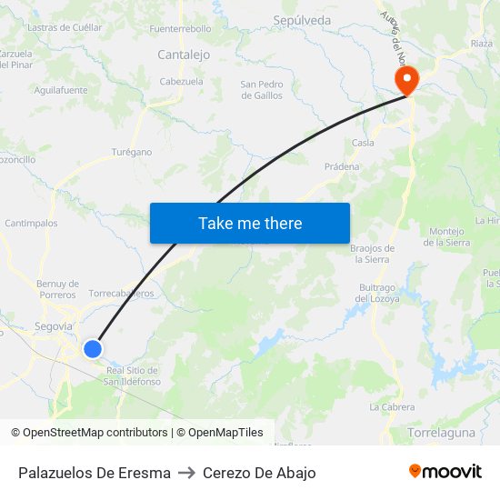 Palazuelos De Eresma to Cerezo De Abajo map