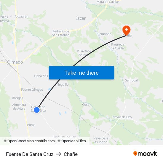 Fuente De Santa Cruz to Chañe map