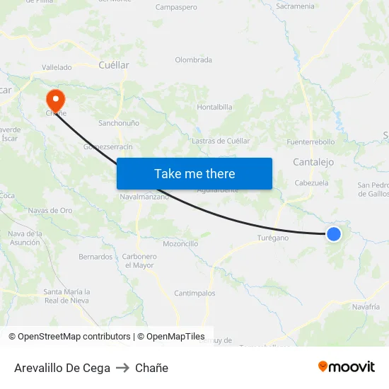 Arevalillo De Cega to Chañe map