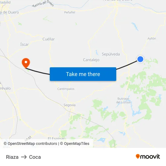 Riaza to Coca map