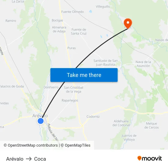 Arévalo to Coca map