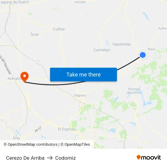 Cerezo De Arriba to Codorniz map